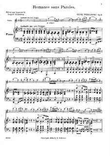 Romance without Words for Violin and Piano, Op.9: Score by Henryk Wieniawski