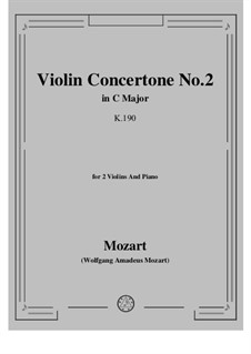 Concertone for Two Violins and Piano in C Major, K.190: Full score, solo part by Wolfgang Amadeus Mozart