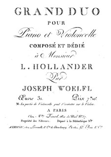 Grand Duo for Piano and Cello (or Violin), Op.31: Cello part by Joseph Woelfl