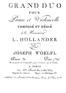 Grand Duo for Piano and Cello (or Violin), Op.31: Violin part by Joseph Woelfl