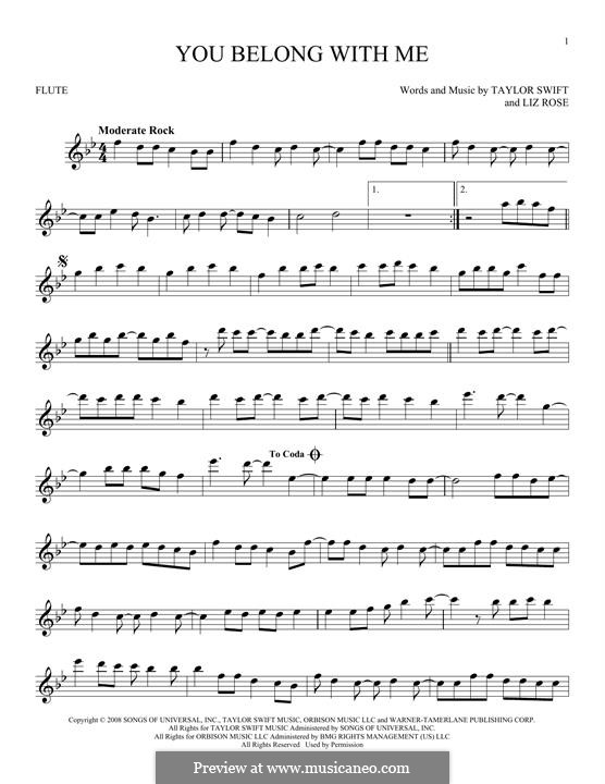 You Belong with Me (Taylor Swift): For flute by Liz Rose