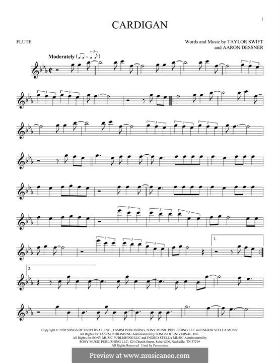 Cardigan by A. Dessner, T. Swift - sheet music on MusicaNeo