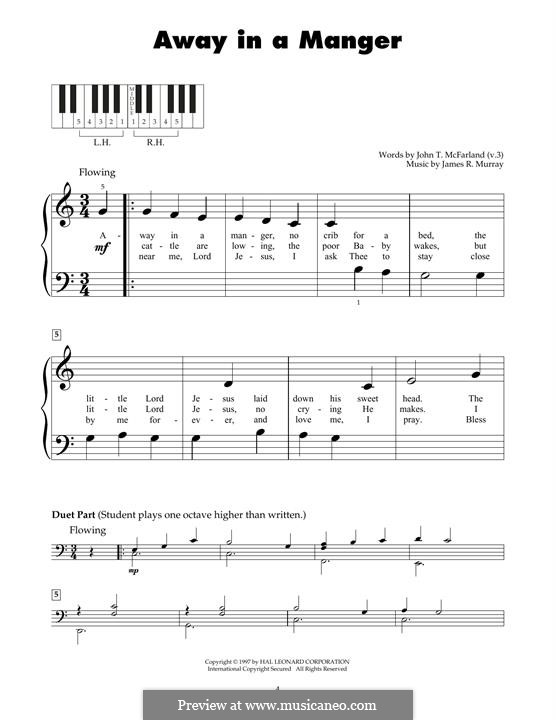 Away in a Manger (Printable Scores): For piano by James R. Murray