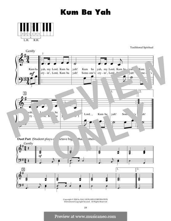 Kumbaya (Kum Ba Yah): For piano by folklore