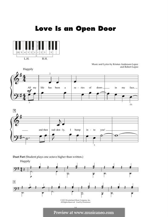 Love Is an Open Door (from Frozen: The Broadway Musical): For piano by Robert Lopez, Kristen Anderson-Lopez