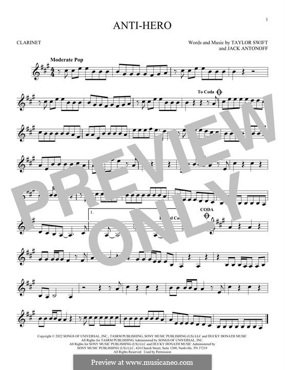 Anti-Hero (Taylor Swift): For clarinet by Jack Antonoff