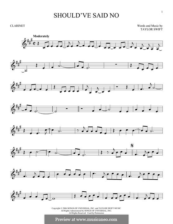 Should've Said No: For clarinet by Taylor Swift