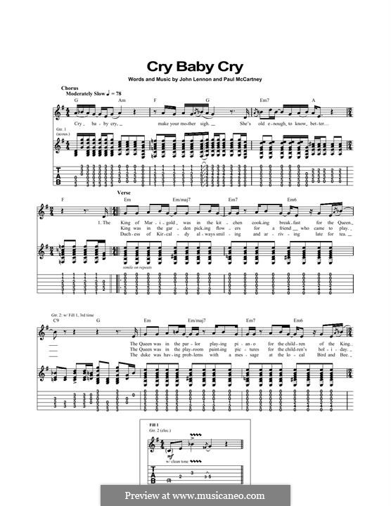 Cry Baby Cry (The Beatles): For guitar by John Lennon, Paul McCartney