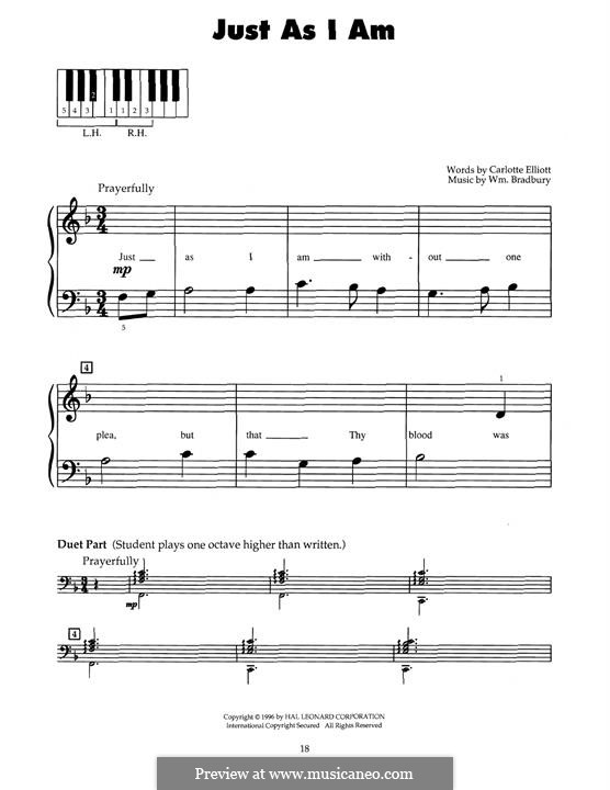 Just as I am: For piano by William Batchelder Bradbury