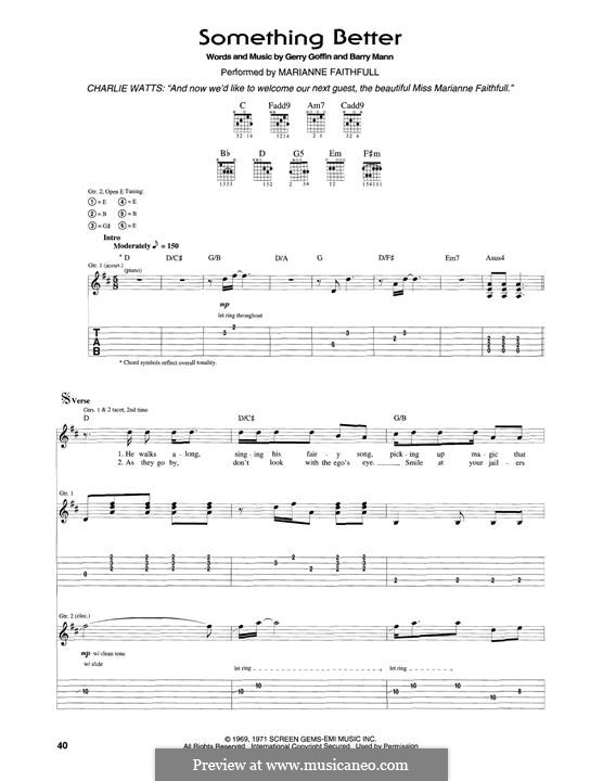 Something Better (Marianne Faithfull): For guitar by Barry Mann