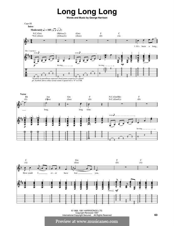 Long Long Long (The Beatles): For guitar by George Harrison