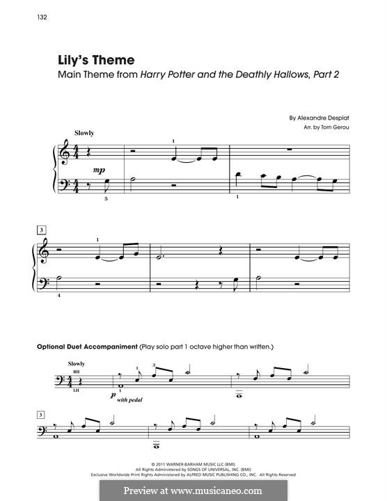Lily's Theme (from Harry Potter And The Deathly Hallows, Pt.2): For piano by Alexandre Desplat