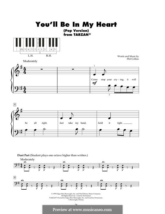 You'll Be in My Heart (from Walt Disney's Tarzan): For piano by Phil Collins