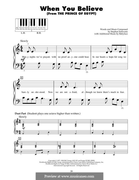 When You Believe (from The Prince of Egypt): For piano by Stephen Schwartz