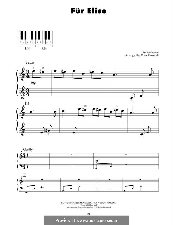 For Elise, for Piano, WoO 59: For a single performer by Ludwig van Beethoven