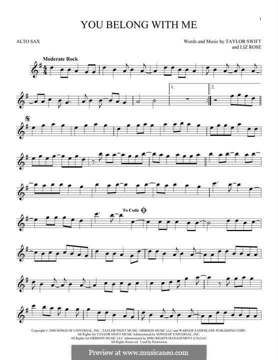 You Belong with Me (Taylor Swift): For alto saxophone by Liz Rose