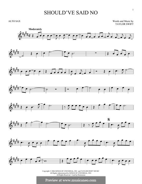 Should've Said No: For alto saxophone by Taylor Swift