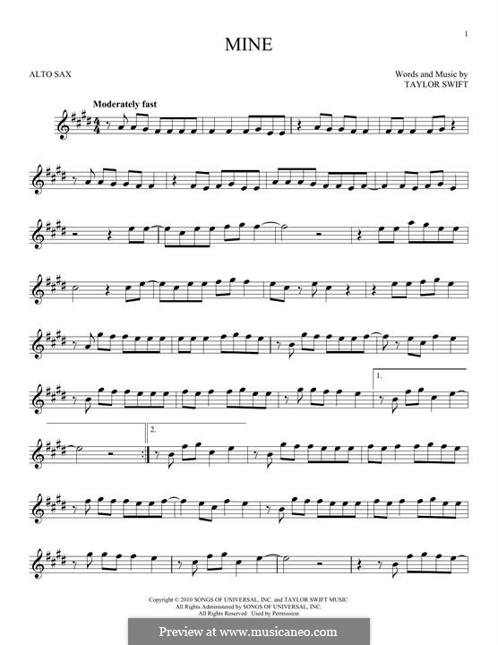 Mine: For alto saxophone by Taylor Swift