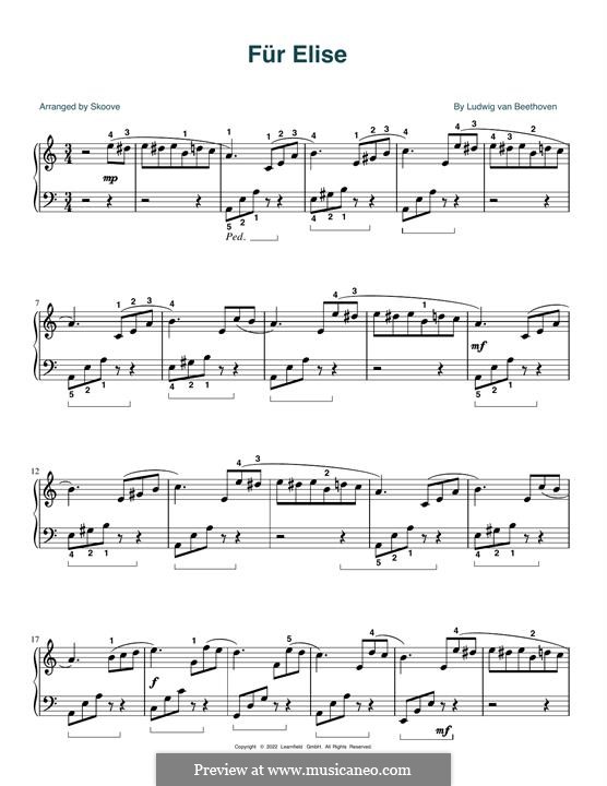 For Elise, for Piano, WoO 59: For a single performer by Ludwig van Beethoven