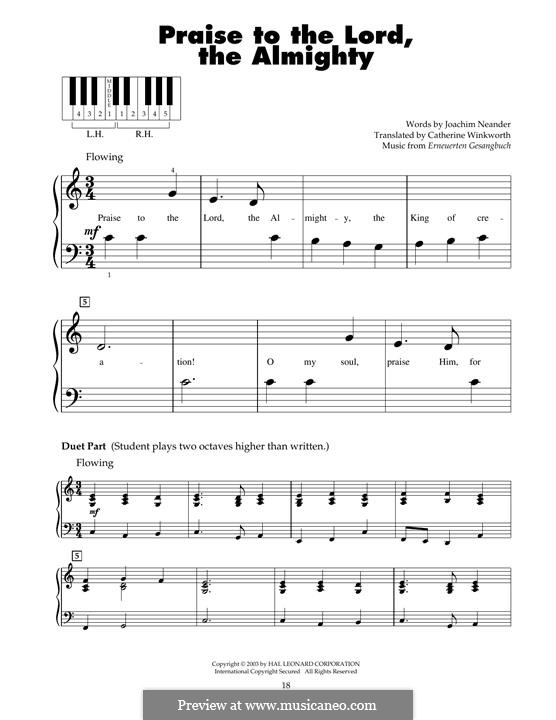 Praise to the Lord, the Almighty: For piano by Unknown (works before 1850)
