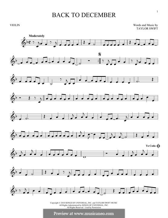 Back to December: For violin by Taylor Swift