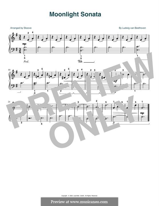 Movement I (Printable scores): For beginner piano by Ludwig van Beethoven