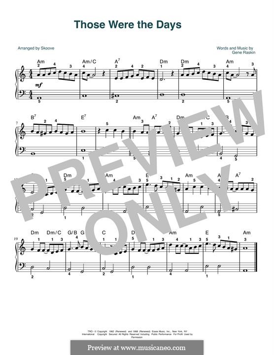 Those Were the Days: For piano by Gene Raskin