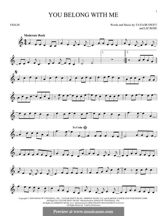 You Belong with Me (Taylor Swift): For violin by Liz Rose
