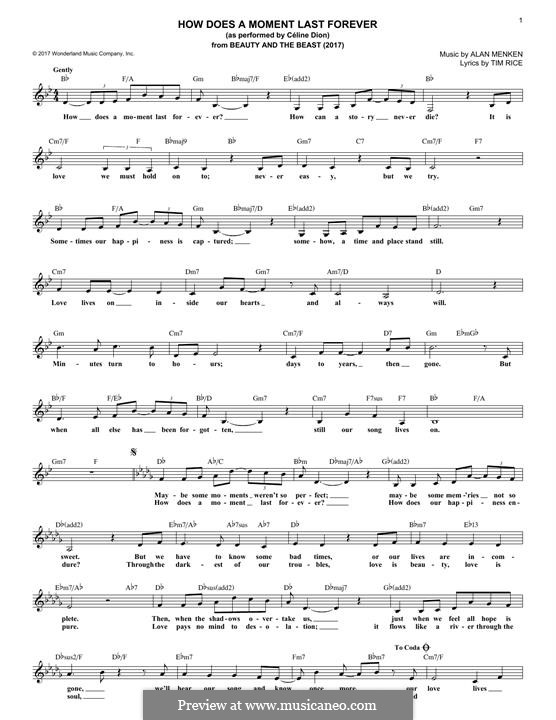 How Does a Moment Last Forever (Celine Dion): For keyboard by Alan Menken