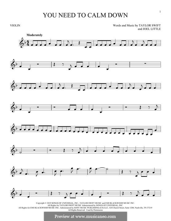 You Need To Calm Down (Taylor Swift) by T. Swift, J. Little on MusicaNeo