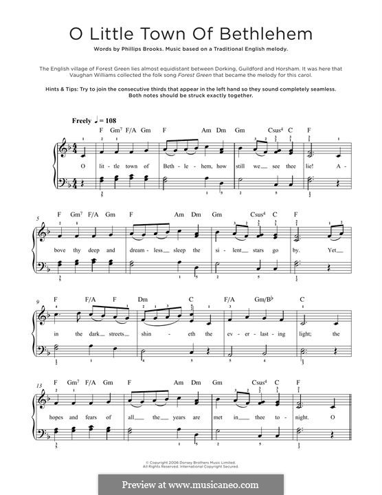 O Little Town of Bethlehem: For piano by folklore