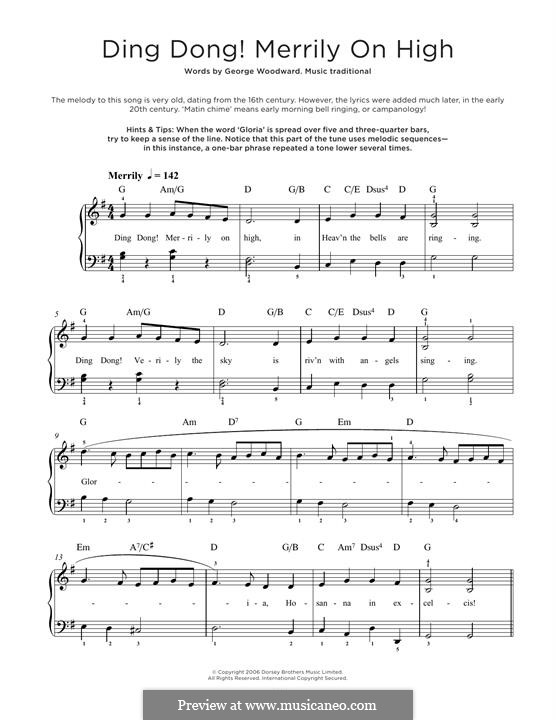 Ding Dong! Merrily on High (Printable Scores): For piano by folklore