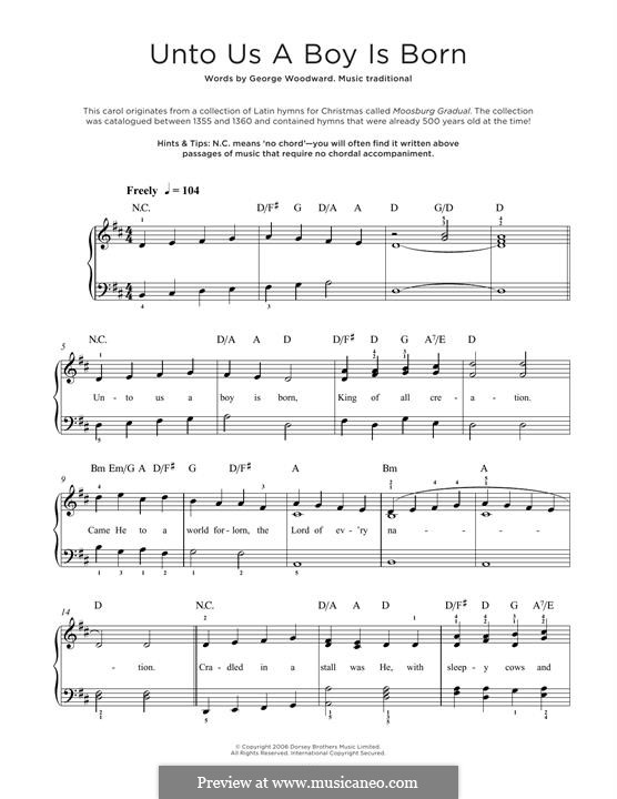 Unto us a boy is born by folklore sheet music on musicaneo