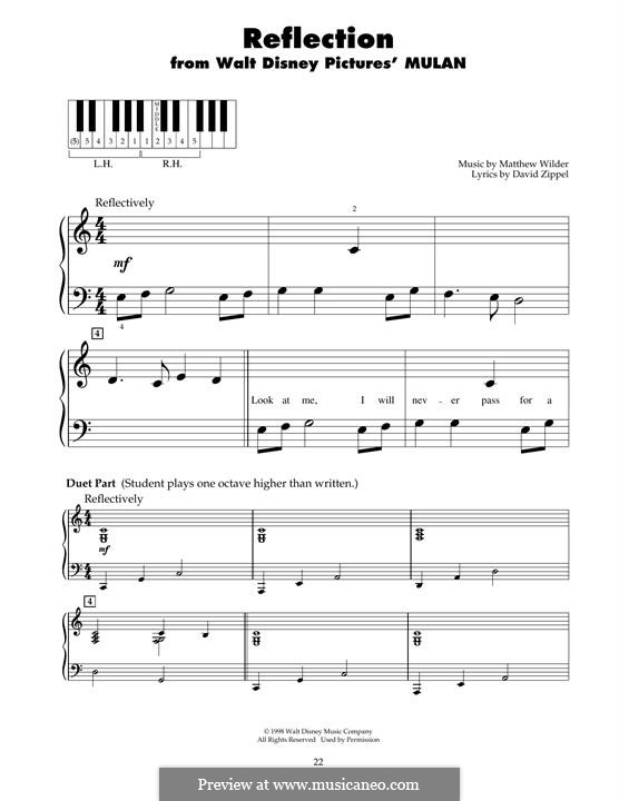 Reflection (from Disney's Mulan): For piano by Matthew Wilder
