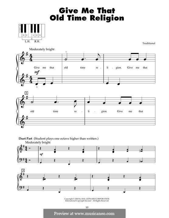 Give Me That Old Time Religion: For piano by folklore