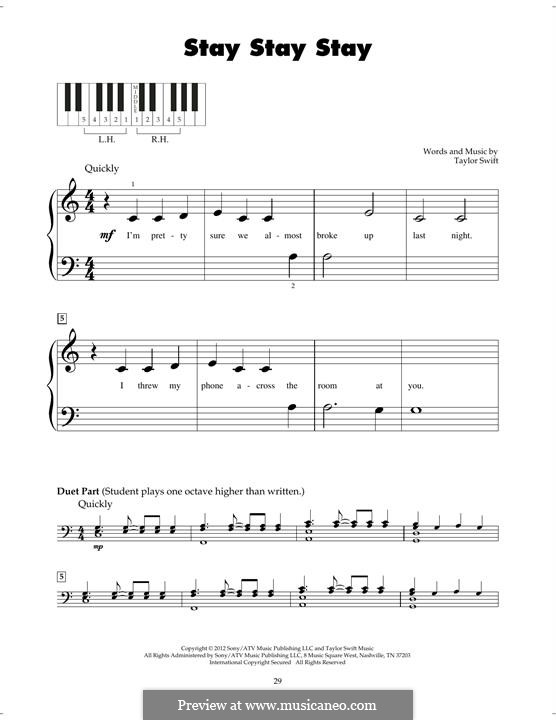 Stay Stay Stay: For piano by Taylor Swift