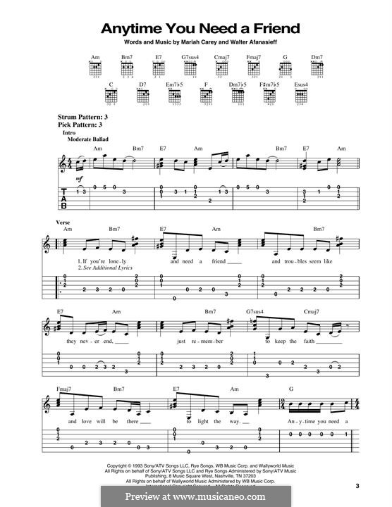 Anytime You Need a Friend (Mariah Carey): For guitar with tab by Walter Afanasieff