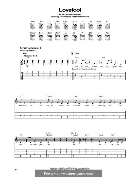 Lovefool (The Cardigans): For guitar with tab by Nina Persson, Peter Svensson