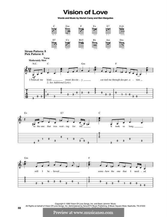 Vision of Love (Mariah Carey): For guitar with tab by Ben Margulies