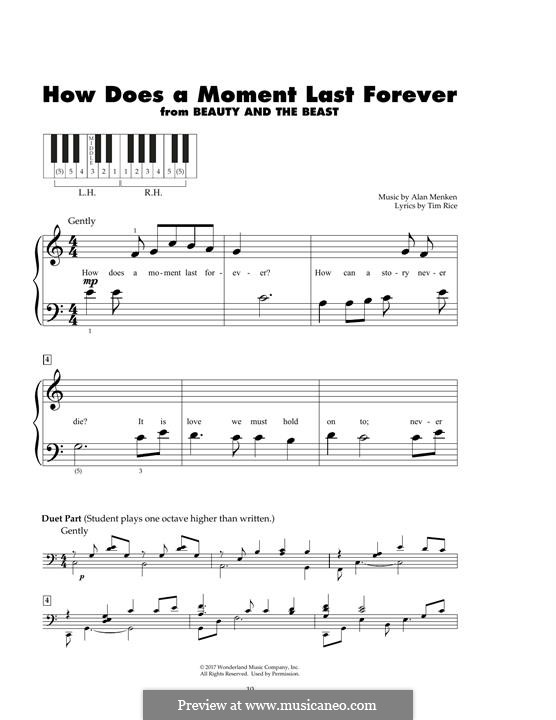 How Does a Moment Last Forever (Celine Dion): For piano by Alan Menken