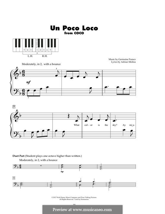 Un Poco Loco (from 'Coco'): For piano by Germaine Franco