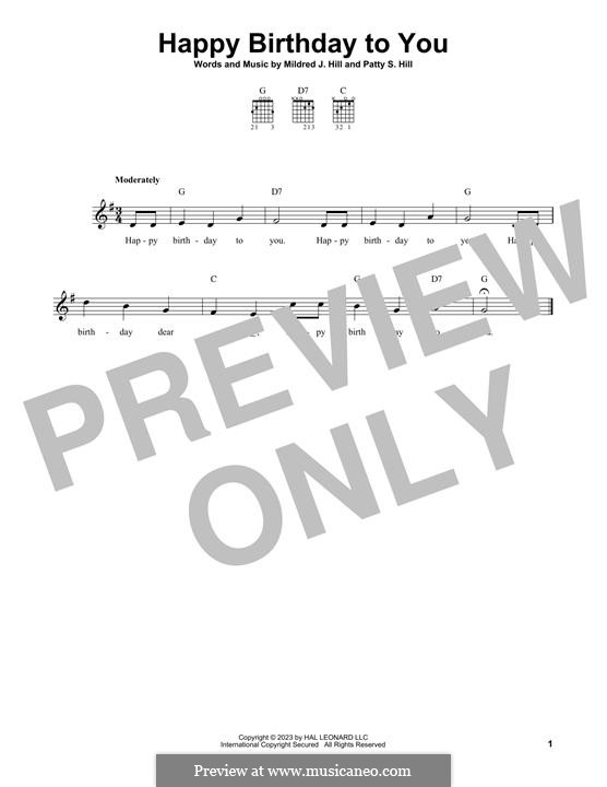Happy Birthday to You: For guitar by Mildred Hill