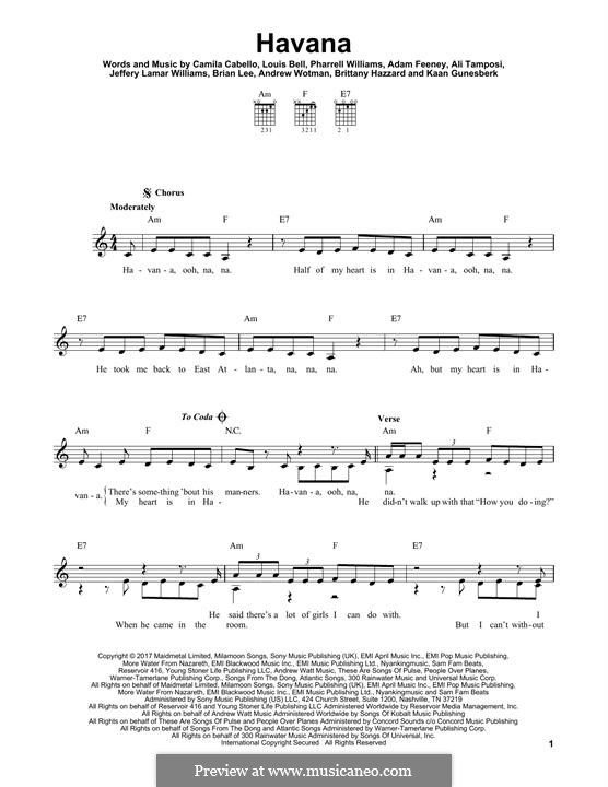 Havana (feat. Young Thug): For guitar by Brian Lee, Pharrell Williams, Alexandra Tamposi, Camila Cabello, Frank Dukes, Young Thug