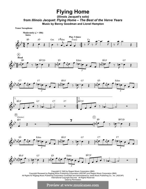 Flying Home: For tenor saxophone by Benny Goodman, Lionel Hampton