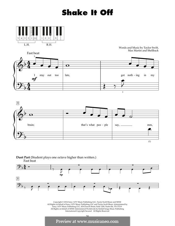 Piano-vocal version: For piano by Shellback, Max Martin, Taylor Swift