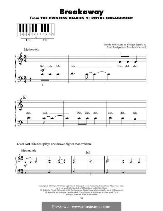 Breakaway (Kelly Clarkson): For piano by Avril Lavigne, Bridget Benenate, Matthew Gerrard