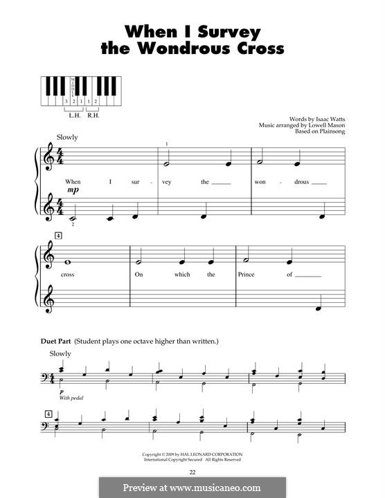 When I Survey the Wondrous Cross: For piano by Lowell Mason