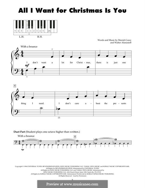 Instrumental version: For piano by Mariah Carey, Walter Afanasieff