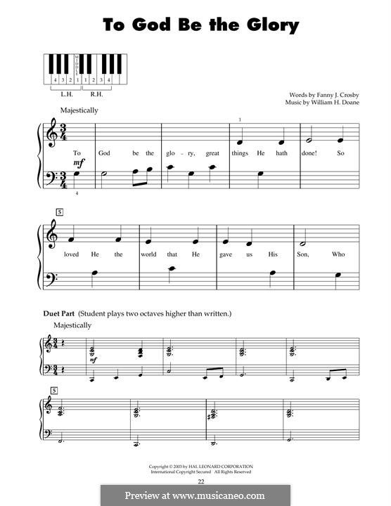 To God be the Glory: For piano by William Howard Doane