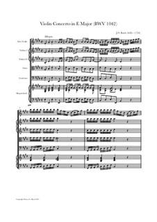 Concerto for Violin, Strings and Basso Continuo No.2 in E Major, BWV 1042: Full score, parts by Johann Sebastian Bach